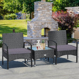 3 Pieces Patio Wicker Rattan Furniture Set with Cushion for Lawn Backyard-Gray