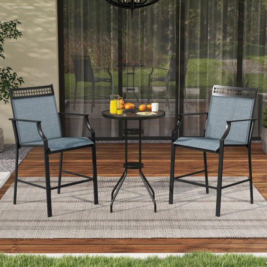 Outdoor Counter Stools Set of 2 Heavy-Duty Barstools with Footrest and Armrests-Blue