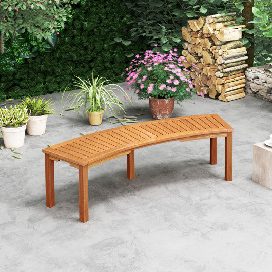 Outdoor Curved Acacia Wood Fire Pit Bench with Slatted Seat-1 Piece