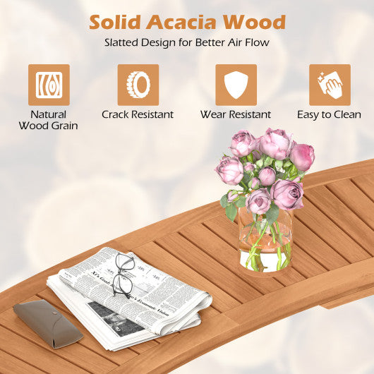 Outdoor Curved Acacia Wood Fire Pit Bench with Slatted Seat-1 Piece