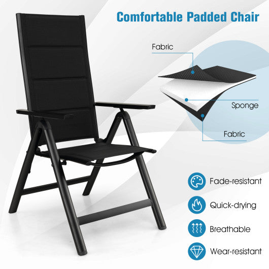 Outdoor Dining Chair with Soft Padded Seat and 7-Position Adjustable Backrest-Black