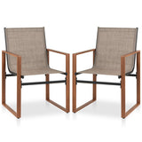 Outdoor Dining Chairs with Breathable Seat and Backrest Set of 2-Brown