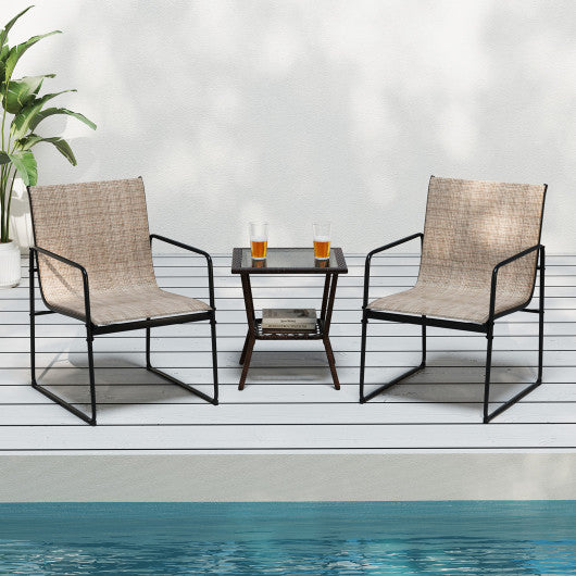 Outdoor Dining Chairs Set of 2 Patio Furniture Chair with Breathable Seat and Backrest-Brown
