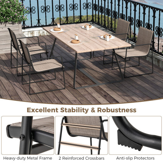 Outdoor Dining Chairs Set of 2 Patio Furniture Chair with Breathable Seat and Backrest-Brown