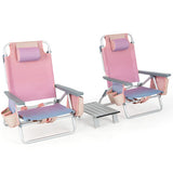 2 Packs 5-Position Outdoor Folding Backpack Beach Table Chair Reclining Chair Set-Pink