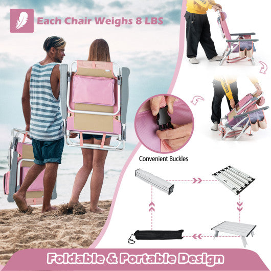 Back Table Packs 2 Packs 5-Position Outdoor Folding Backpack Beach Table Chair Reclinin ...