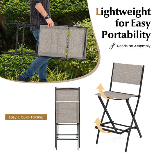 Outdoor Folding Bar Height Stool Set of 4 with Metal Frame and Footrest-Coffee