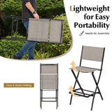 Outdoor Folding Bar Height Stool Set of 4 with Metal Frame and Footrest-Coffee