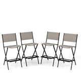 Outdoor Folding Bar Height Stool Set of 4 with Metal Frame and Footrest-Coffee
