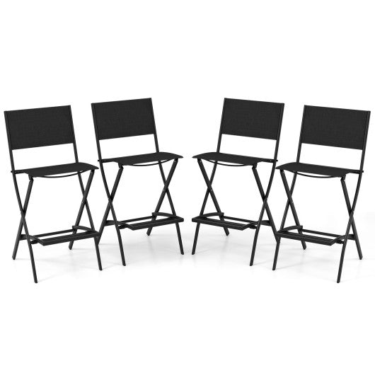 Outdoor Folding Bar Height Stool Set of 4 with Metal Frame and Footrest-Black