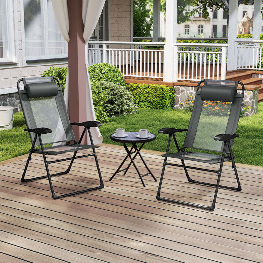 Outdoor Folding Chairs Set of 2 with Armrests and 7-Level Backrest-Gray
