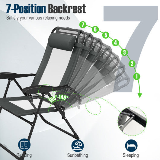 Outdoor Folding Chairs Set of 2 with Armrests and 7-Level Backrest-Gray
