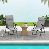 Folding Patio Chairs Set of 2 with 10-Level Adjustable Backrests and Armrests-Grey