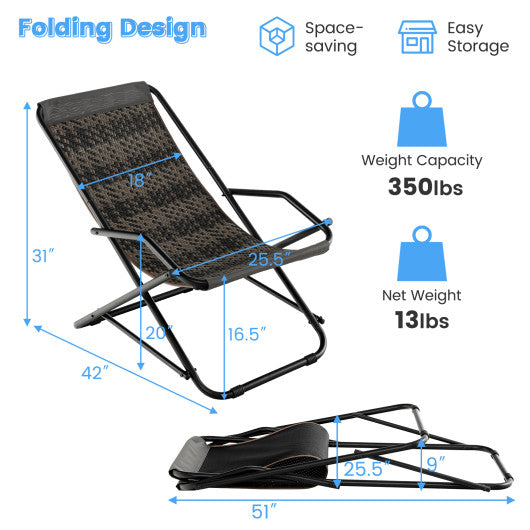 Outdoor Patio PE Wicker Rocking Chair with Armrests and Metal Frame-Gray