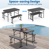 Outdoor Folding Table Bench Set w All-Weather HDPE Tabletop and Sturdy Metal Frame-Black