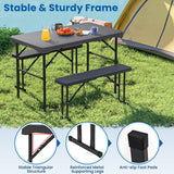 Outdoor Folding Table Bench Set w All-Weather HDPE Tabletop and Sturdy Metal Frame-Black