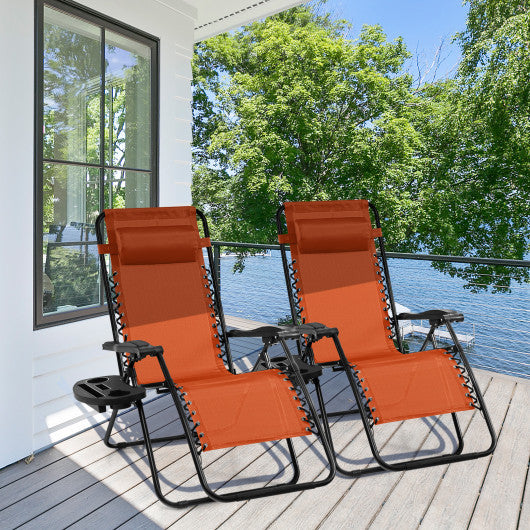 2 Pieces Folding Lounge Chair with Zero Gravity-Orange