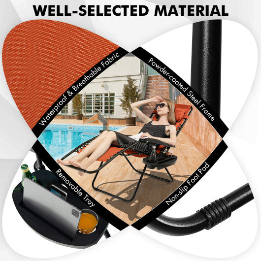2 Pieces Folding Lounge Chair with Zero Gravity-Orange