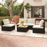 5 Piece Outdoor Furniture Set with Solid Tabletop and Soft Cushions-Off White