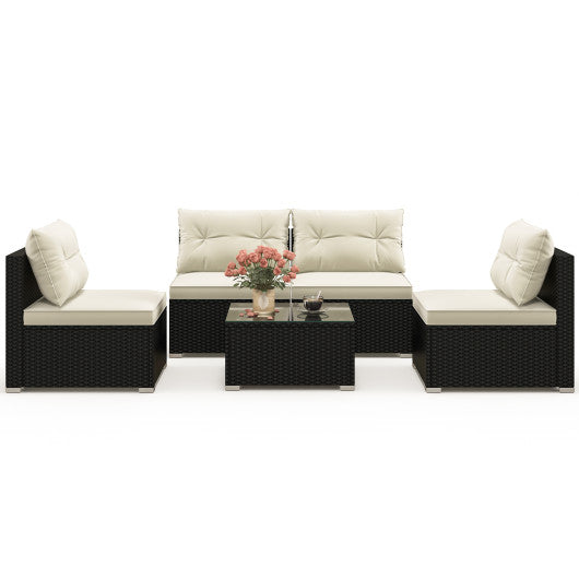 5 Pieces Outdoor Patio Furniture Set with Cushions and Coffee Table