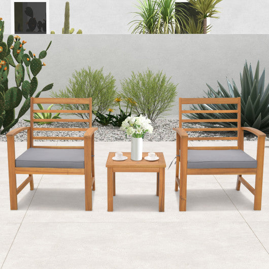 3 Pieces Outdoor Furniture Set with Soft Seat Cushions-Gray