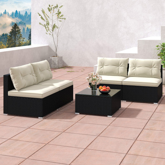 5 Pieces Outdoor Patio Furniture Set with Cushions and Coffee Table