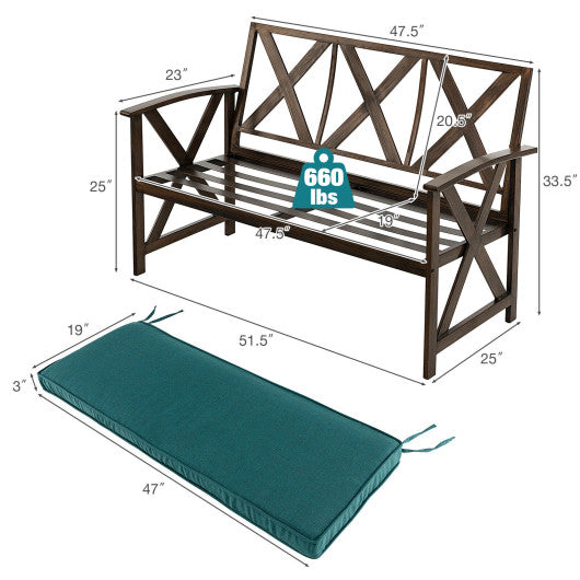 Outdoor Garden Bench with Sponge-Padded Cushion-Brown