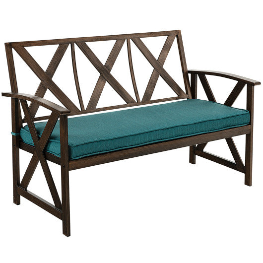 Outdoor Garden Bench with Sponge-Padded Cushion-Brown