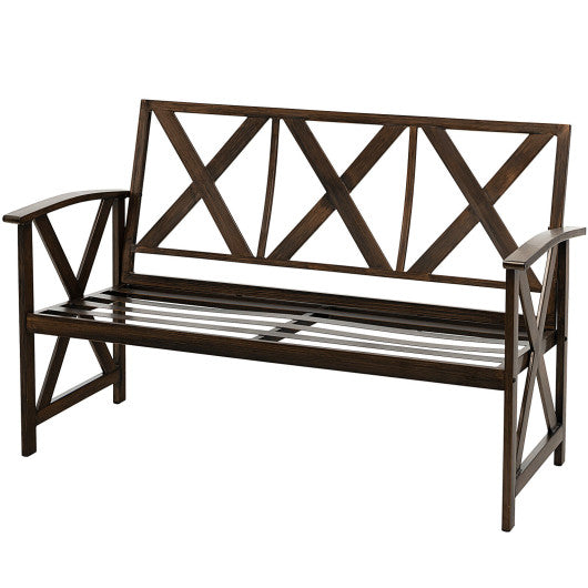 Outdoor Garden Bench with Sponge-Padded Cushion-Brown