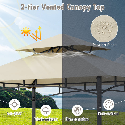 8 x 5 Feet Outdoor Grill Gazebo with 2 Side Shelves and 10 Hooks-Beige