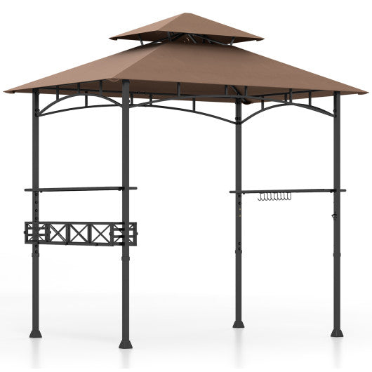 8 x 5 Feet Outdoor Grill Gazebo with 2 Side Shelves and 10 Hooks-Brown