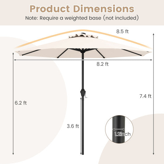 Outdoor Heavy Duty Market Umbrella with Crank Handle and 8 Sturdy Ribs-Beige