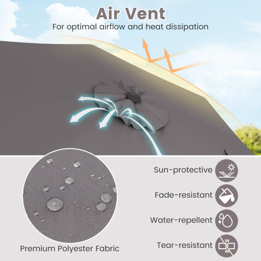 Outdoor Heavy Duty Market Umbrella with Crank Handle and 8 Sturdy Ribs-Gray