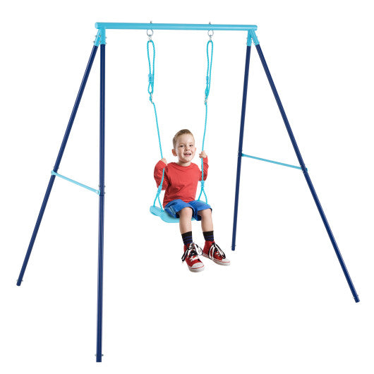 Outdoor Heavy Duty Metal Toddler Swing Set with Stand-Blue
