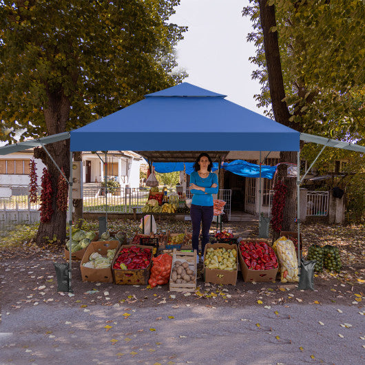 10 x 17.6 Feet Outdoor Instant Pop-up Canopy Tent with Dual Half Awnings-Blue