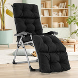 Outdoor Lounge Chaise Cushion with String Ties for Garden Poolside-Black