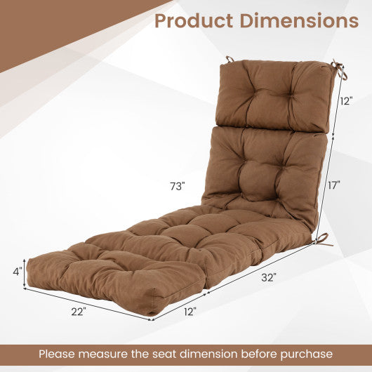 Outdoor Lounge Chaise Cushion with String Ties for Garden Poolside-Brown