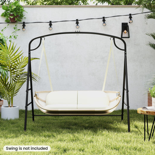 Outdoor Metal Swing Stand with 4 Support Bars and 2 Hanging Ways-Black