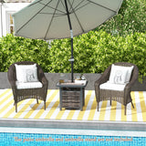 21.5 Inches Outdoor PE Rattan Side Table Square End Table with Umbrella Hole