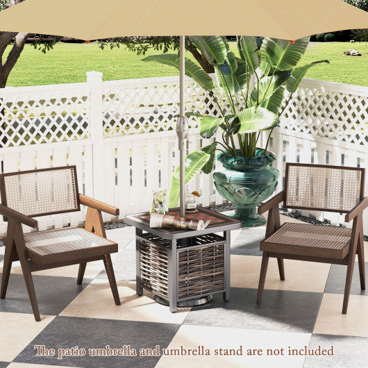 21.5 Inches Outdoor PE Rattan Side Table Square End Table with Umbrella Hole