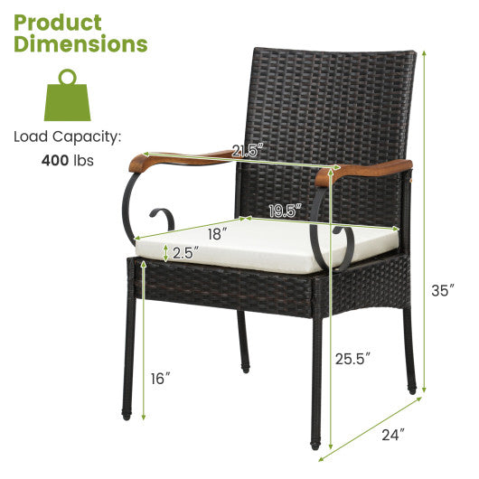 Set of 2/4 Outdoor PE Wicker Chair with Acacia Wood Armrests-Set of 4