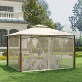 12 x 10 Feet Outdoor Patio Gazebo with Netting and 2-Tier Canopy Roof-Beige