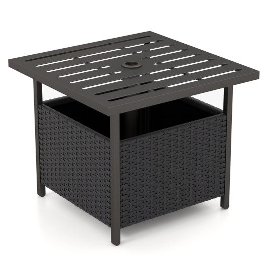 Outdoor Patio Rattan Wicker Steel Side Deck Table-Black
