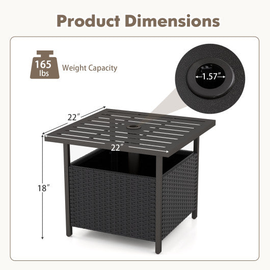 Outdoor Patio Rattan Wicker Steel Side Deck Table-Black