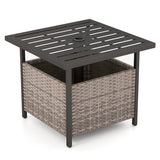 Outdoor Patio Rattan Wicker Steel Side Deck Table-Gray