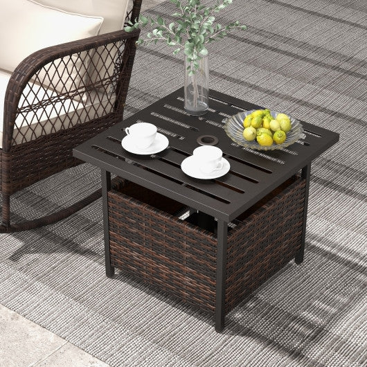 Outdoor Patio Rattan Wicker Steel Side Deck Table-Brown