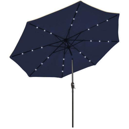 9 Feet Solar LED Lighted Patio Market Umbrella Tilt Adjustment Crank Lift-Dark Blue