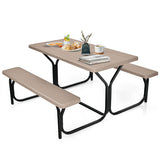 HDPE Outdoor Picnic Table Bench Set with Metal Base-Coffee