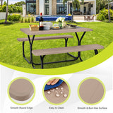 HDPE Outdoor Picnic Table Bench Set with Metal Base-Coffee