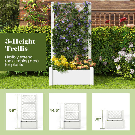 Outdoor Planter Box Self-Watering Raised Garden Bed Trellis with Water Level Indicator-White